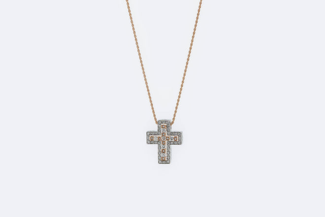 Collana Damiani con crocifisso in oro rosa e diamanti