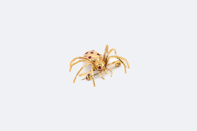 Spilla ragno in oro giallo con rubini